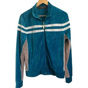 PLAYBOY Y2K Women's Teal and Gray Velvet Zip up Vest